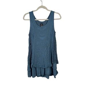 Le Marais Paris Anthro Blue Embroidered Lace Sleeveless Tunic Boho Womens Small